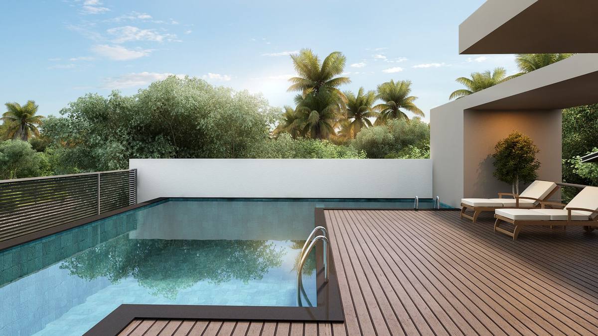 Infinity pool at a luxury villa clubhouse in Kochi